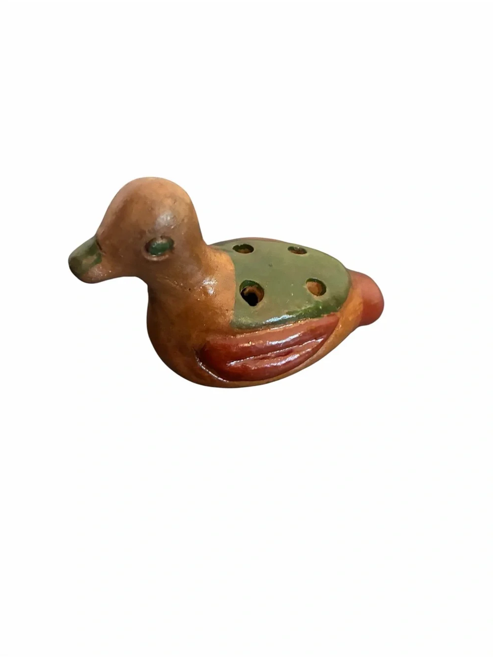 Mexican Folk Art Clay Duck Whistle Hand Painted Pottery Figurine Mexico Vintage